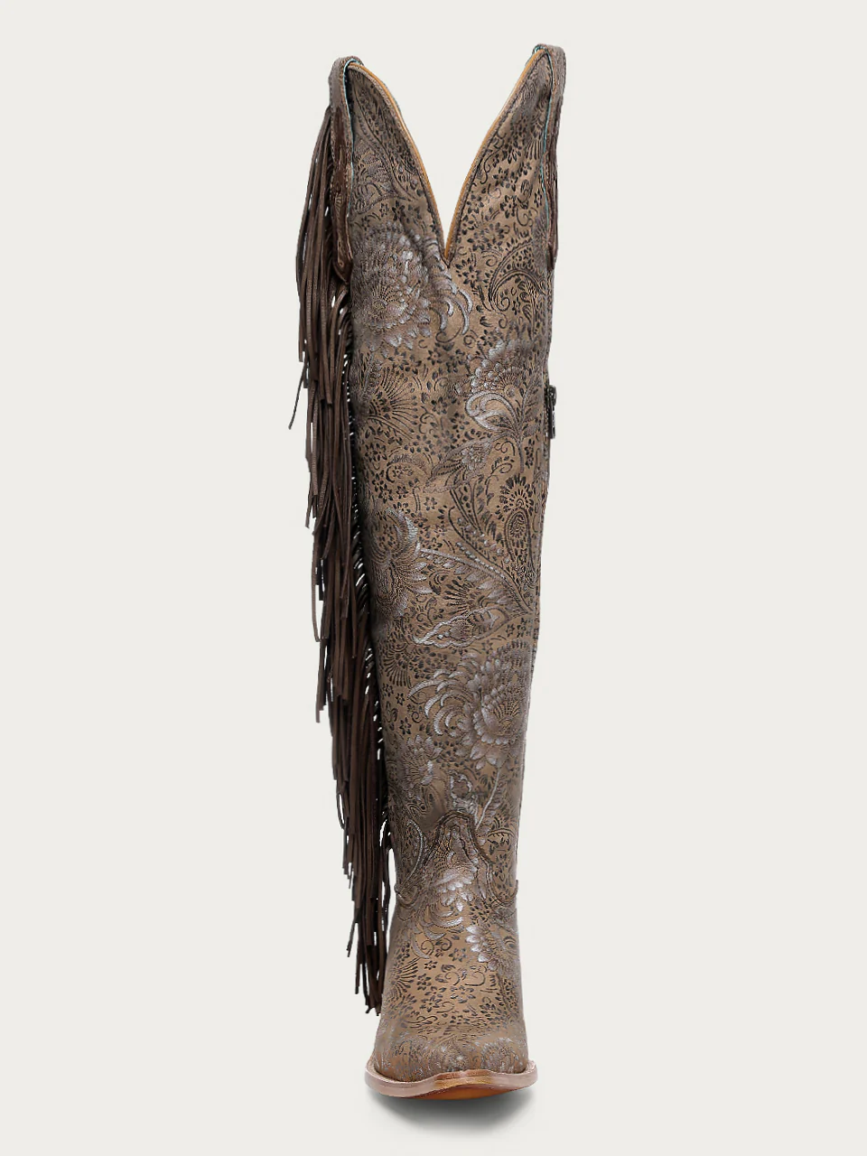 Z5496 - WOMEN'S STAMPED SUEDE WITH FRINGE SAND TALL TOP POINTED TOE LAMB COWBOY BOOT - Image 4