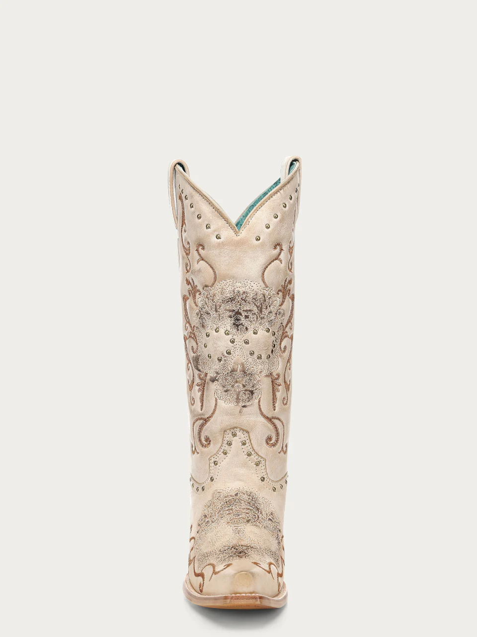 Z5491 - WOMEN'S STRAW AND WHITE FLORAL SUGAR SKULL SNIP TOE COWBOY BOOT - Image 7