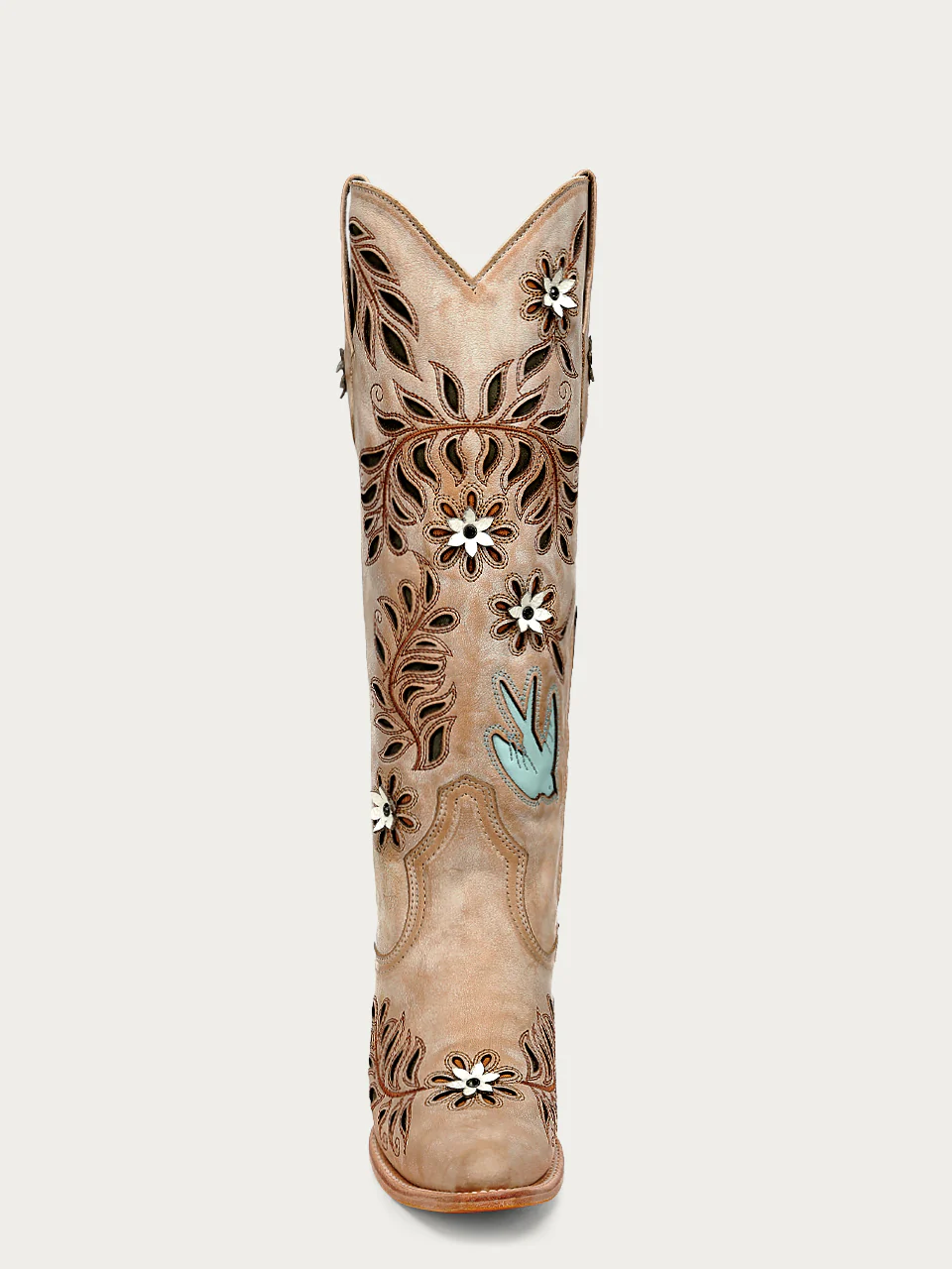 Z5429 - WOMEN'S STRAW LASER, FLOWERS AND BIRDS INLAY AND CRYSTALS TALL TOP SNIP TOE COWBOY BOOT - Image 6
