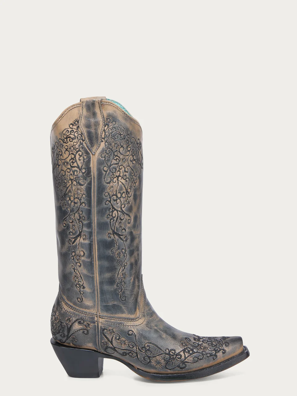 A4802 - WOMEN'S TAUPE FLORAL EMBROIDERY SNIP TOE COWBOY BOOT - Image 3