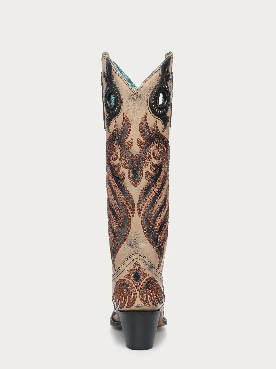 A4817 - WOMEN'S TAUPE OVERLAY RUBBER APPLICATION EMBROIDERY TALL TOP WITH PULL HOLES SNIP TOE COWBOY BOOT - Image 4