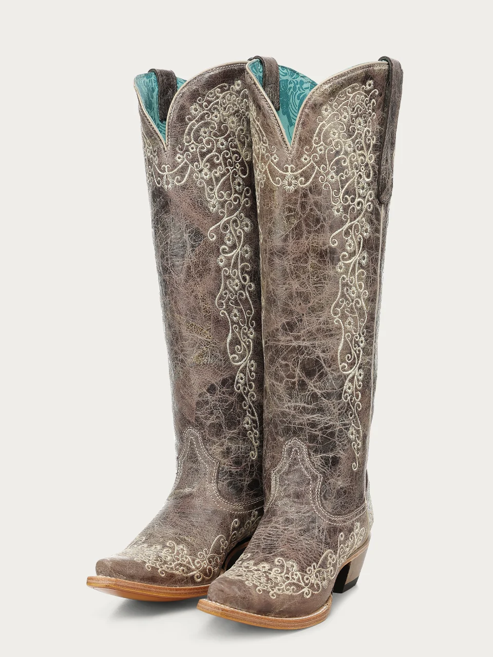 A5133 - WOMEN'S TOBACCO FLORAL EMBROIDERY TALL TOP SNIP TOE COWBOY BOOT