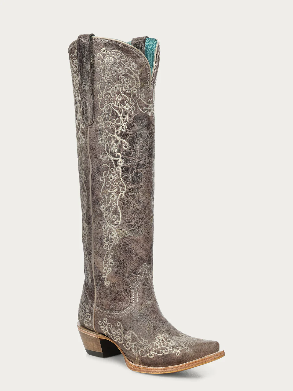 A5133 - WOMEN'S TOBACCO FLORAL EMBROIDERY TALL TOP SNIP TOE COWBOY BOOT - Image 3