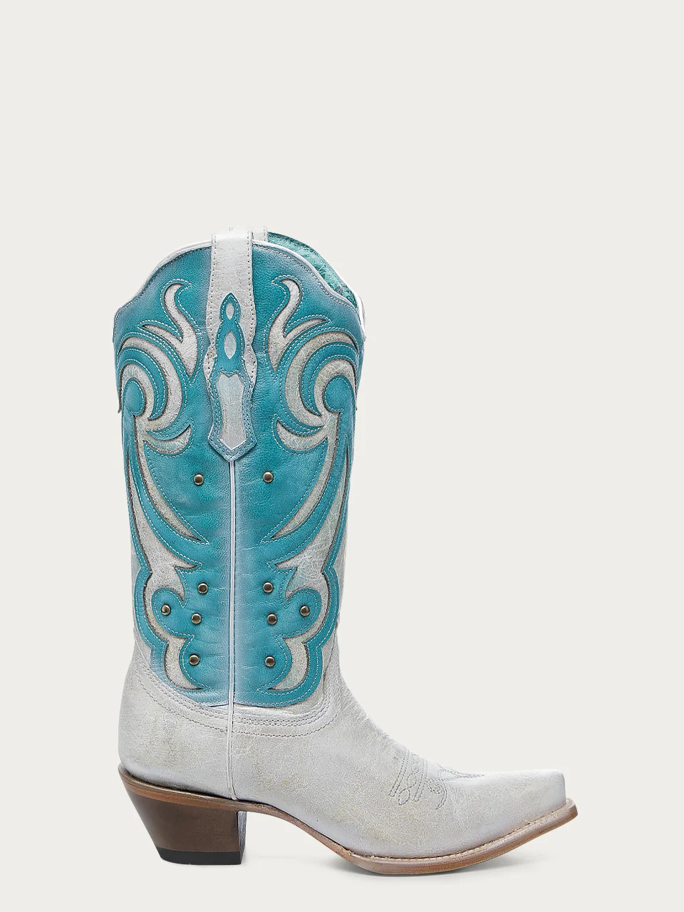 Z5390 - WOMEN'S TURQUOISE LASER OVERLAY WHITE SNIP-TOE COWBOY BOOT - Image 2