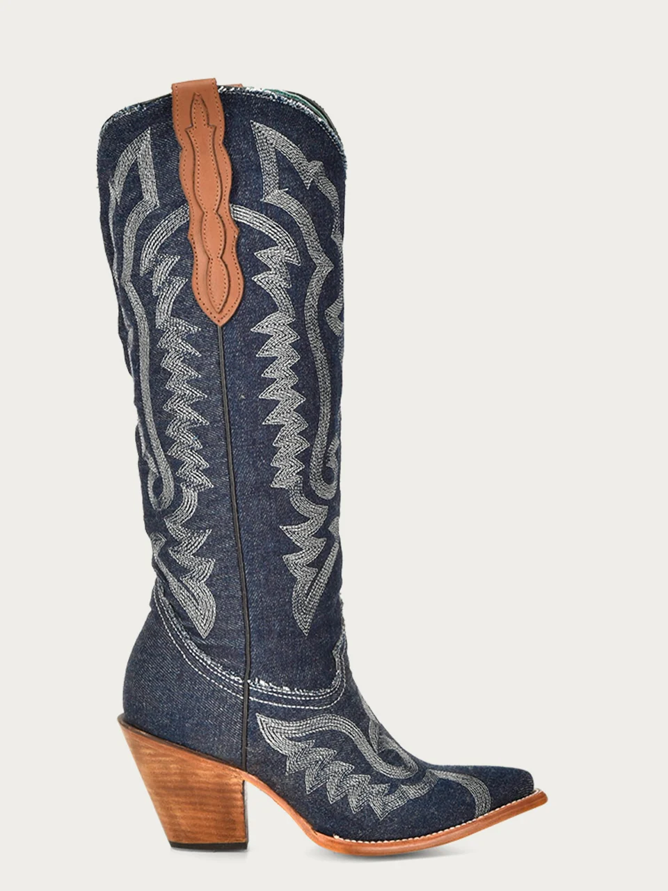 Z5226 - WOMEN'S WHITE EMBROIDERY DENIM TALL TOP POINTED TOE COWBOY BOOT - Image 3