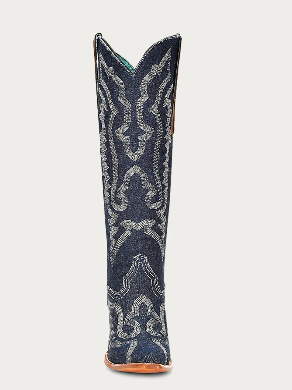 Z5226 - WOMEN'S WHITE EMBROIDERY DENIM TALL TOP POINTED TOE COWBOY BOOT - Image 4