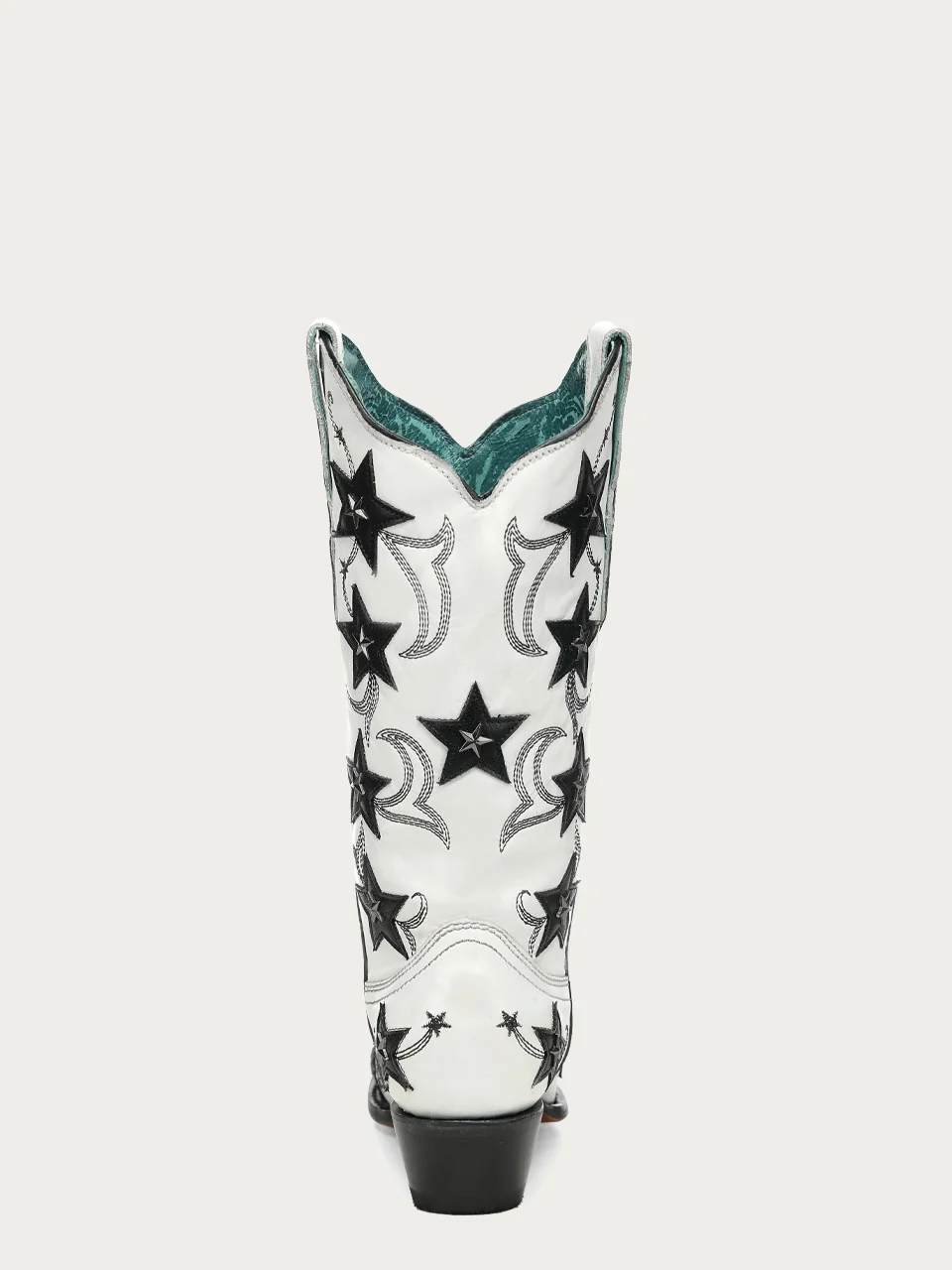 Z5542 - WOMEN'S WHITE EMBROIDERY STARS OVERLAY AND STUDS SNIP TOE COWBOY BOOT - Image 8