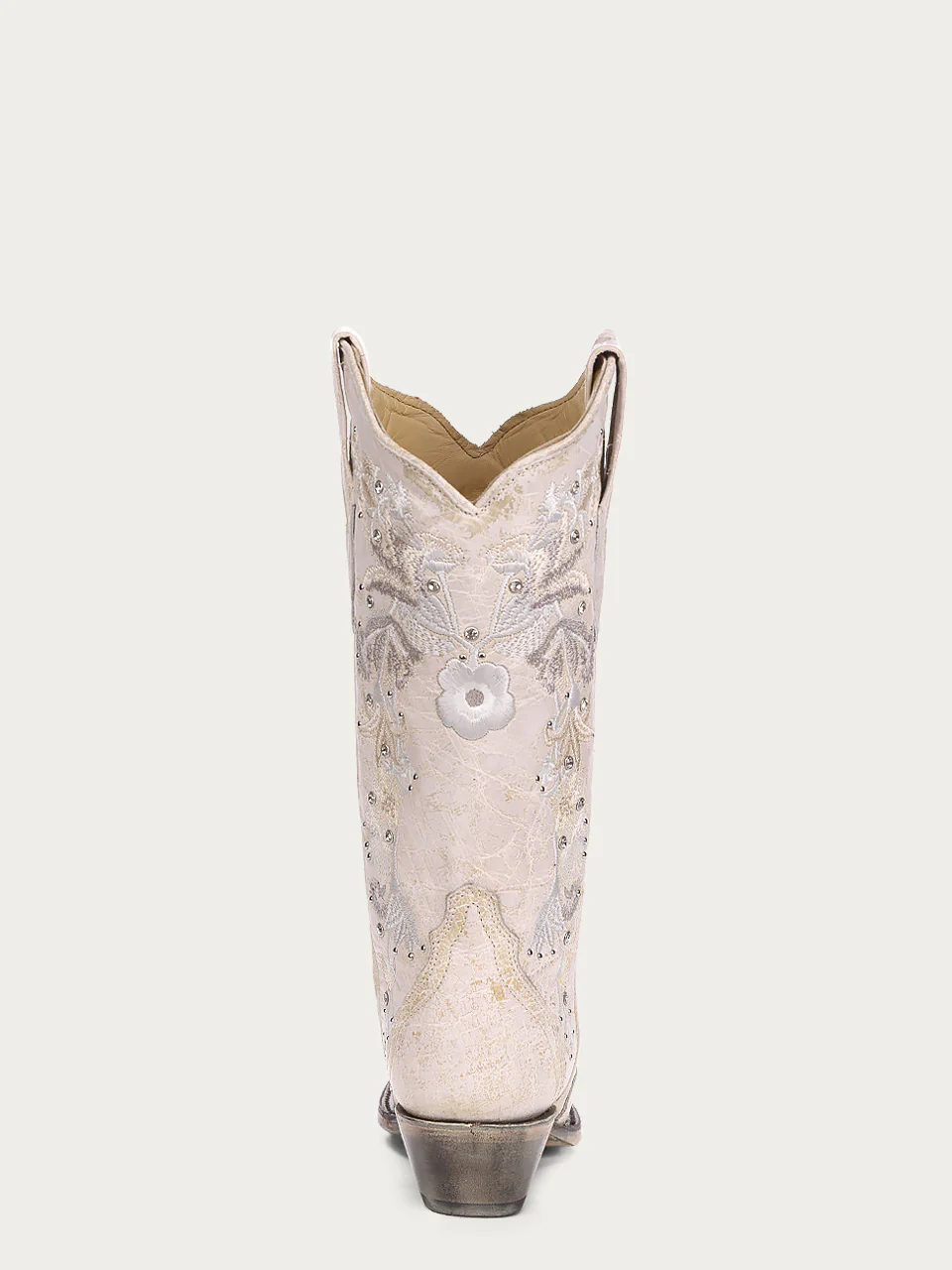 A3521 - WOMEN'S WHITE FLORAL EMBROIDERY AND CRYSTALS COWBOY BOOT - Image 4