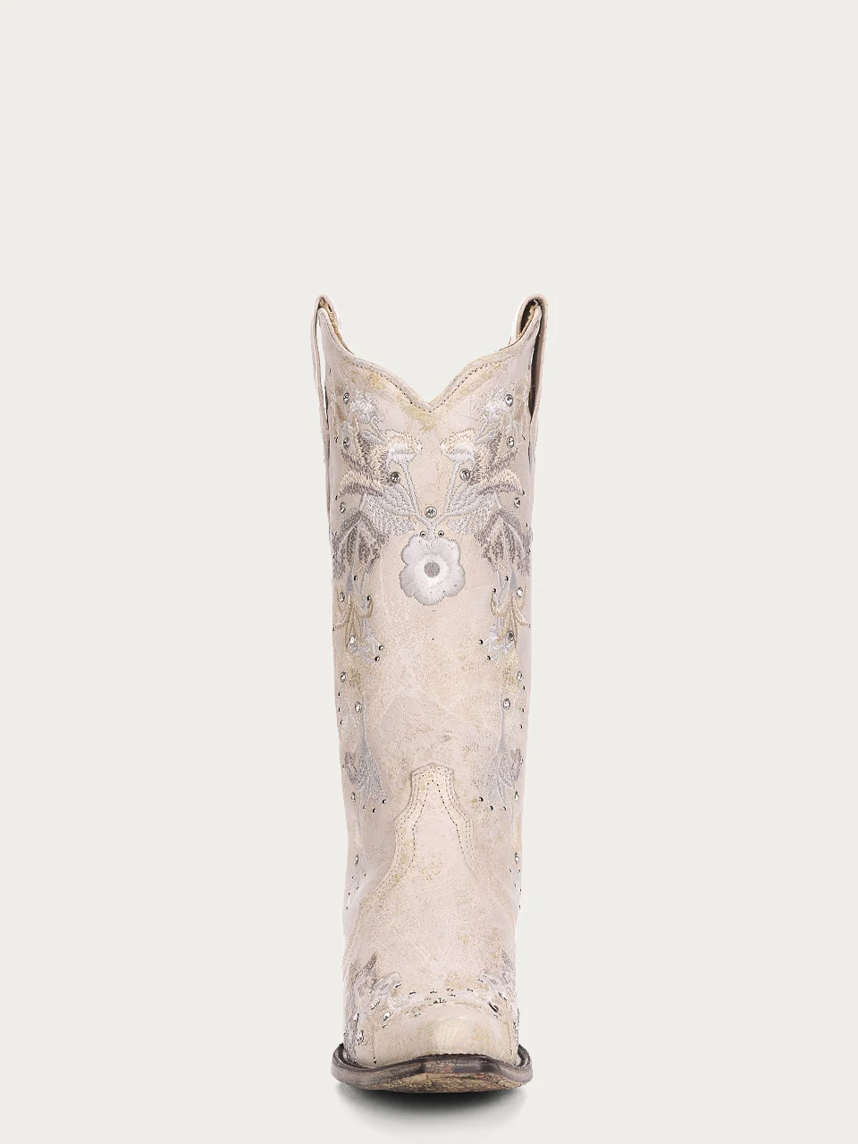A3521 - WOMEN'S WHITE FLORAL EMBROIDERY AND CRYSTALS COWBOY BOOT - Image 5