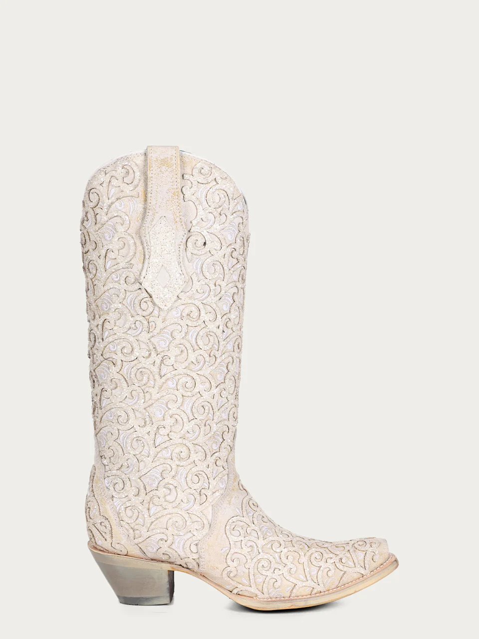 C4050 - WOMEN'S WHITE GLITTER OVERLAY AND EMBROIDERY TRIAD SNIP TOE COWBOY BOOT - Image 3