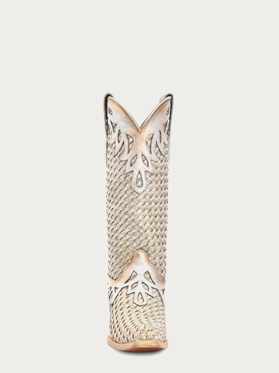 A4505 -WOMEN'S WHITE GLITTER WOVEN OVERLAY SNIP-TOE COWBOY BOOT - Image 4