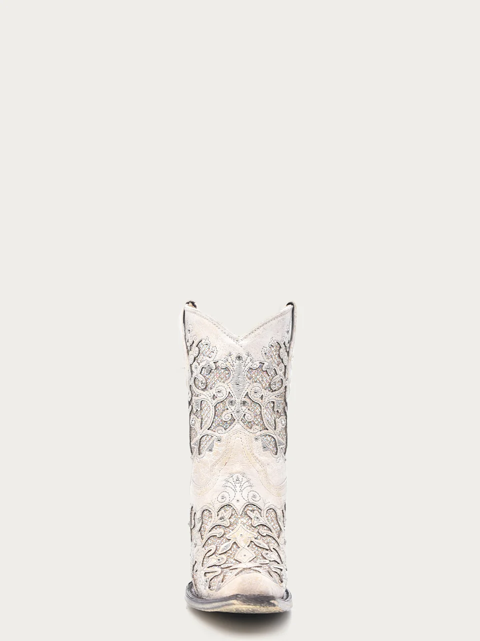 A3550 - WOMEN'S WHITE GLITTERED INLAY AND CRYSTALS SNIP TOE WEDDING COWBOY BOOTIE - Image 5