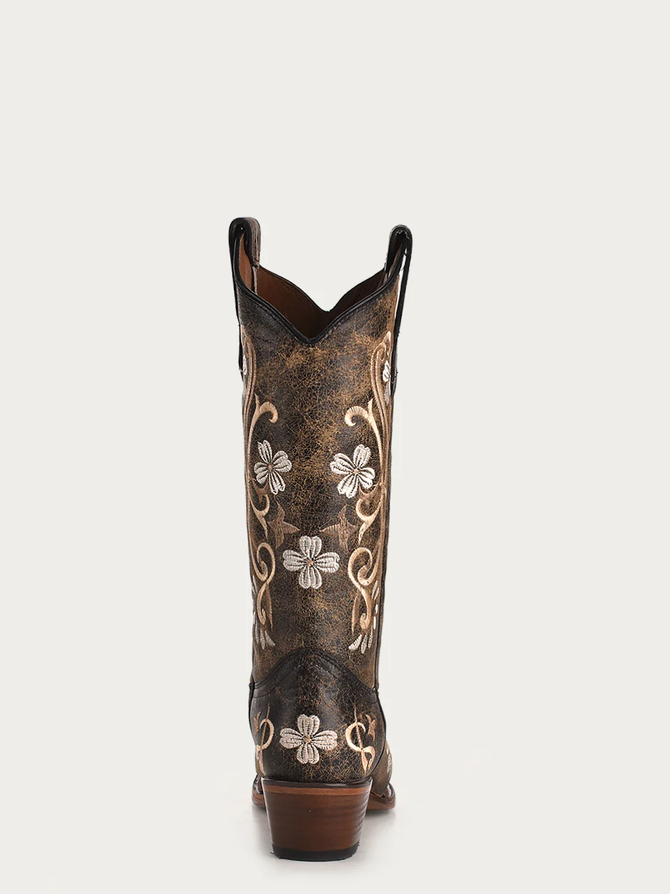 L5175 - WOMEN'S WORN BLACK MULTI COLOR FLORAL EMBROIDERY SNIP TOE CIRCLE G COWBOY BOOT - Image 4