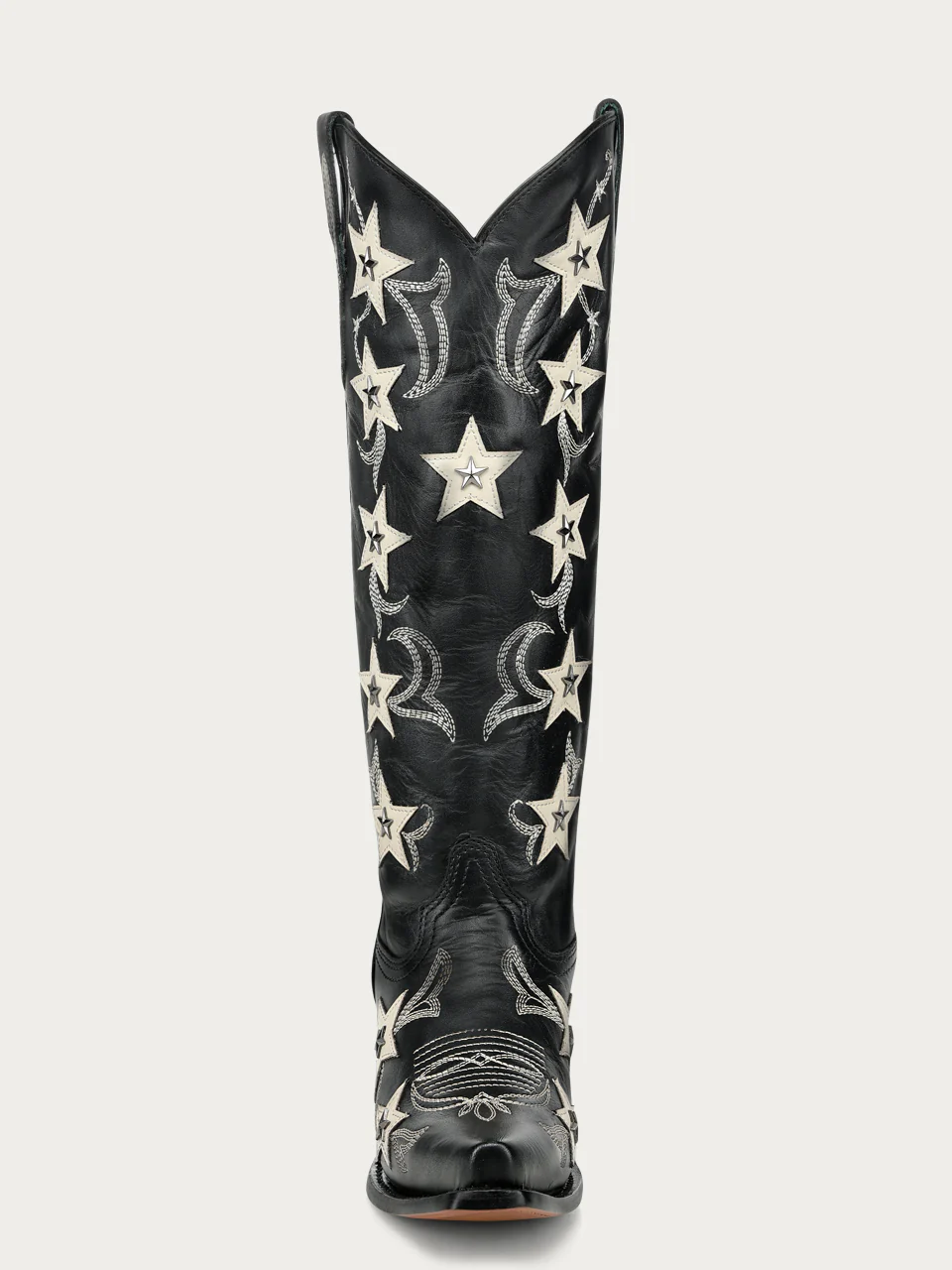 Z5548 - WOMEN'S BLACK EMBROIDERY STARS OVERLAY AND STUDS TALL TOP SNIP TOE COWBOY BOOT - Image 6