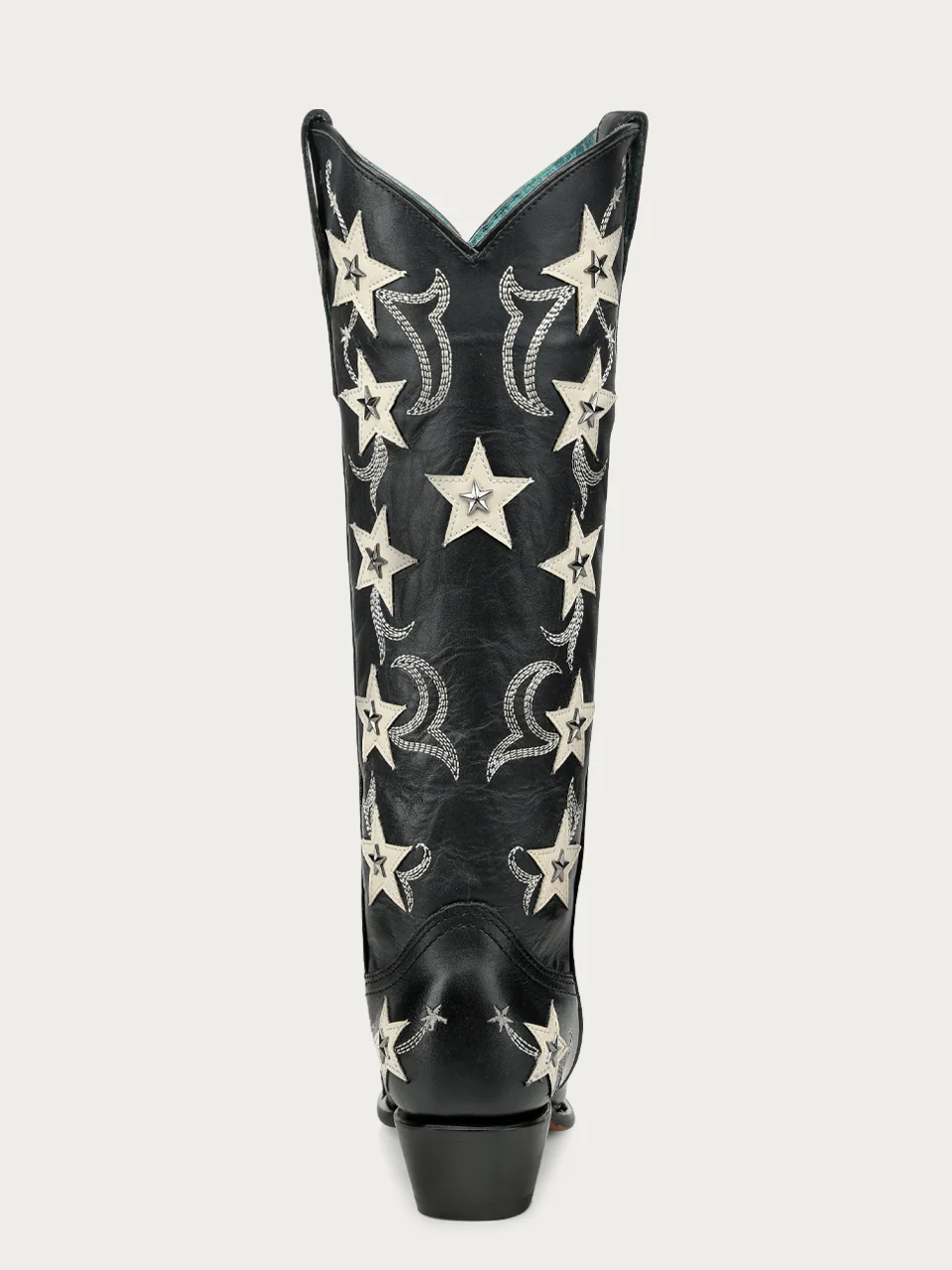 Z5548 - WOMEN'S BLACK EMBROIDERY STARS OVERLAY AND STUDS TALL TOP SNIP TOE COWBOY BOOT - Image 8