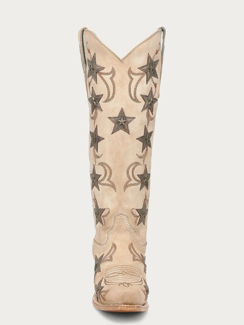 Z5552 - WOMEN'S BONE EMBROIDERY STARS OVERLAY AND STUDS TALL TOP SNIP TOE COWBOY BOOT - Image 6