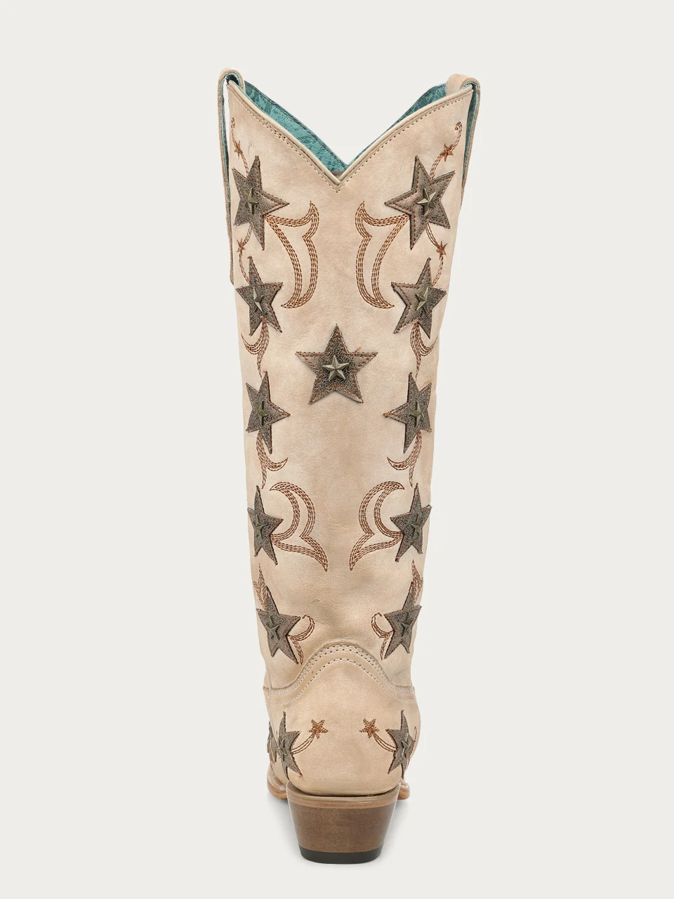 Z5552 - WOMEN'S BONE EMBROIDERY STARS OVERLAY AND STUDS TALL TOP SNIP TOE COWBOY BOOT - Image 8